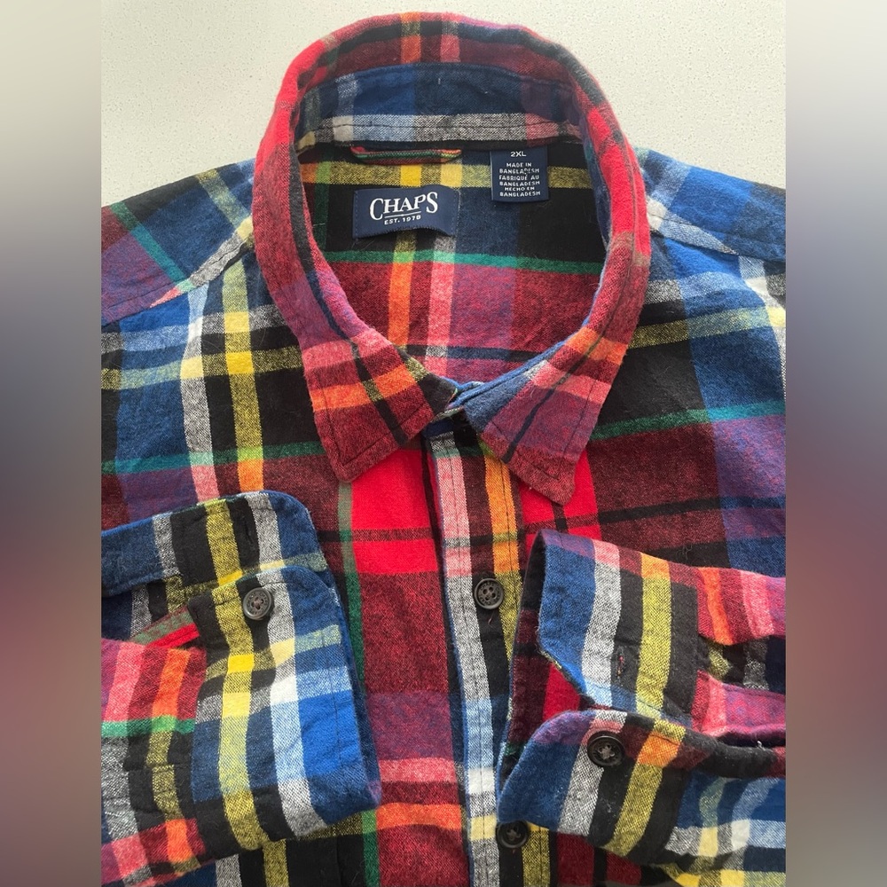 Chaps - all cotton multicoloured plaid flannel shirt Size 2XL